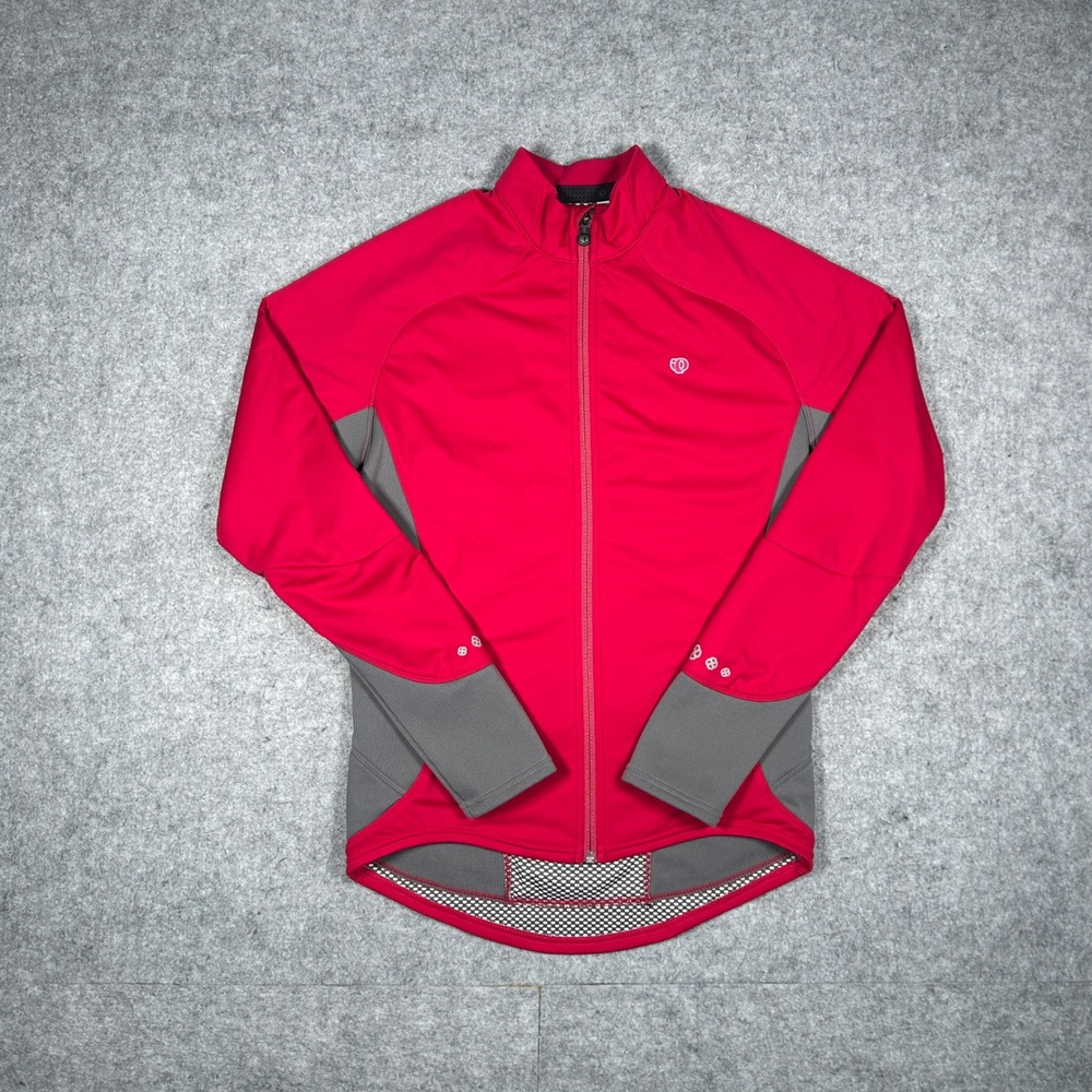 Pearl Izumi Cycling Jacket Womens Medium‎ Red Grey Full Zip Softshell Thermal
